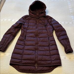 Lole Le Claudia Hooded Puffer Coat, purple wine color, size small